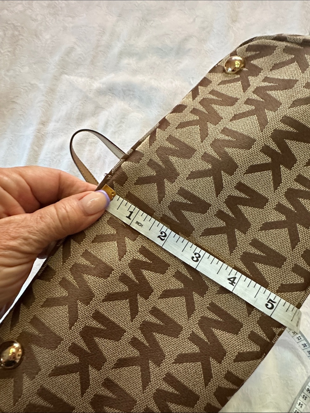 Michael Kors Tan and Brown MK Logo Tote with Gold Hardware - Picture 12 of 14